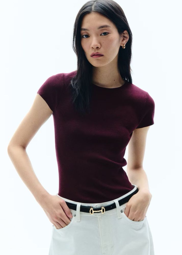 H&amp;M Maroon Short Sleeve Knit Top