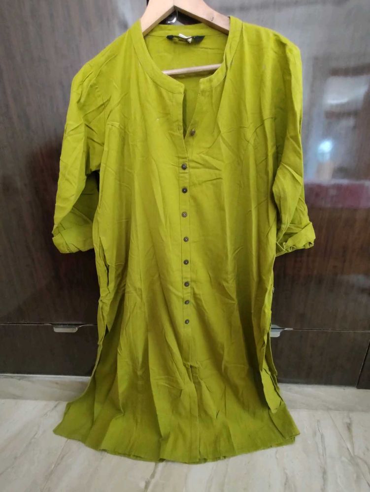 3/4th Sleeve Shirt Style Kurta For Women, Green