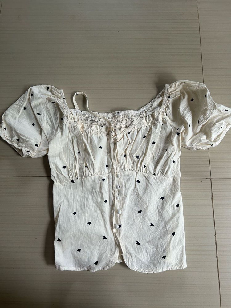 Chic Off-Shoulder Heart Print Top