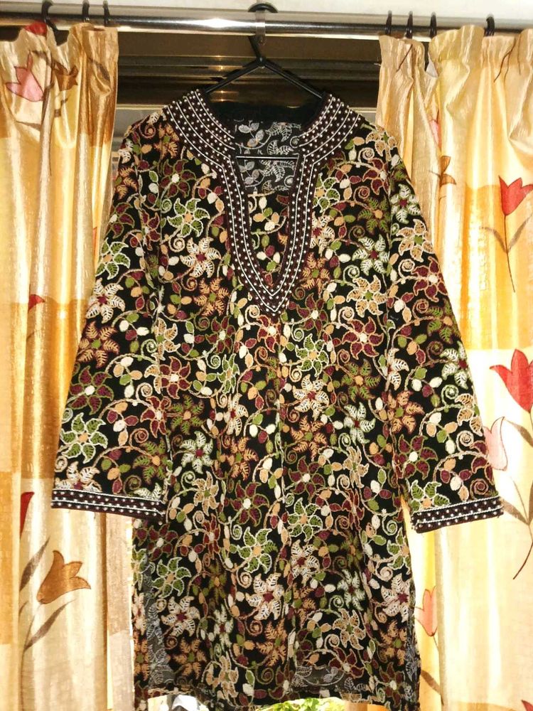 Embroidered beaded Black Floral Kurti