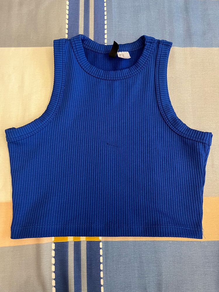 Ribbed Blue Crop Top