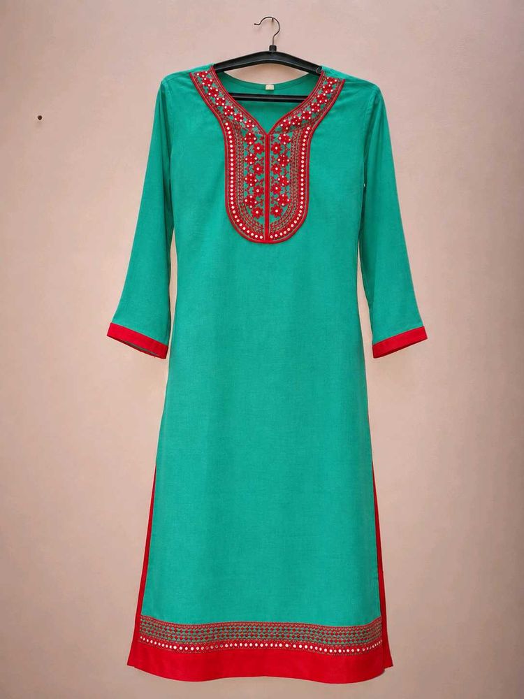 Elegant Teal Kurti with Red Accents