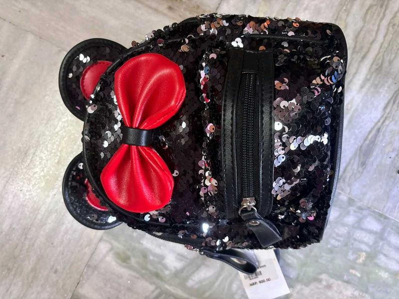 Sparkly Black  Bagback with Red Bow