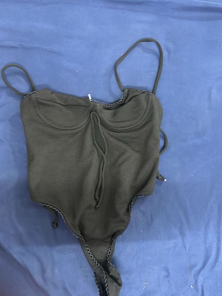 Black Corset Style Bodysuit Top