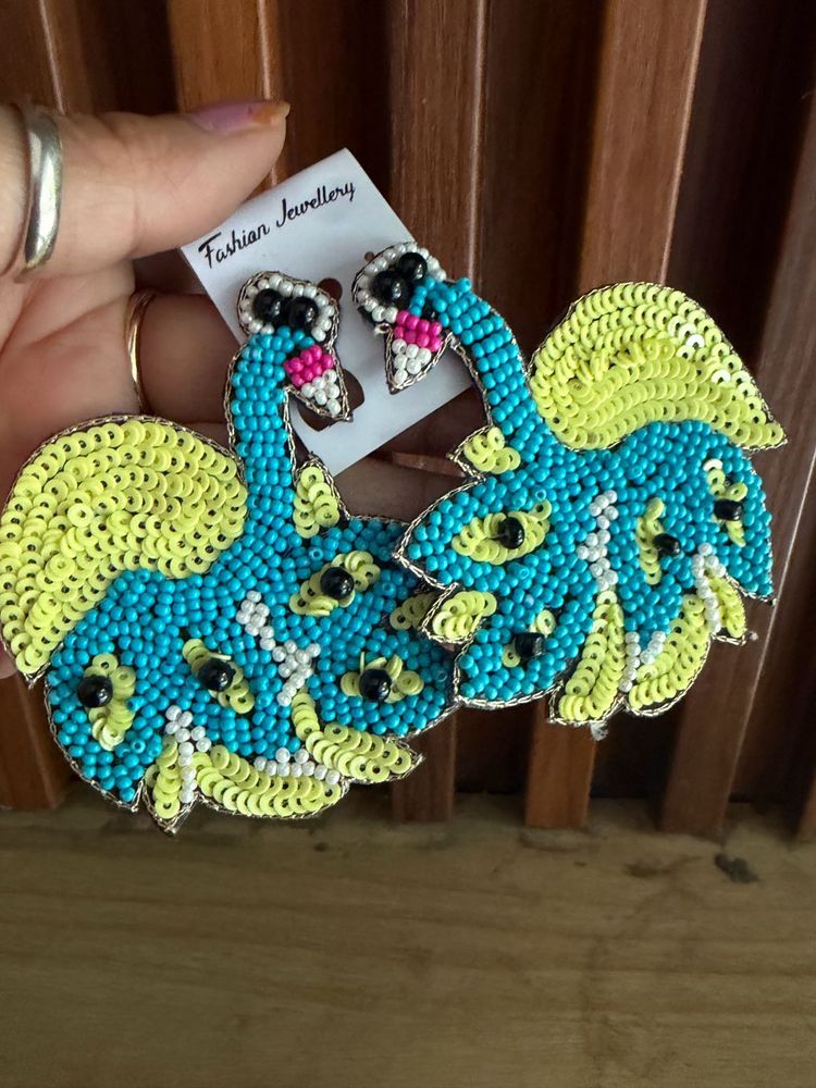 Funky Beaded Peacock Earrings