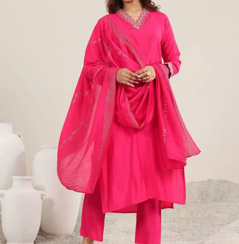 Vibrant Pink Kurta Set with Dupatta