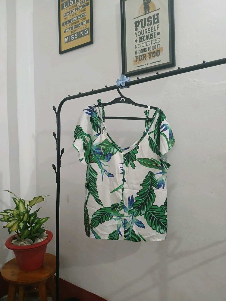 Tropical Leaf Print Blouse