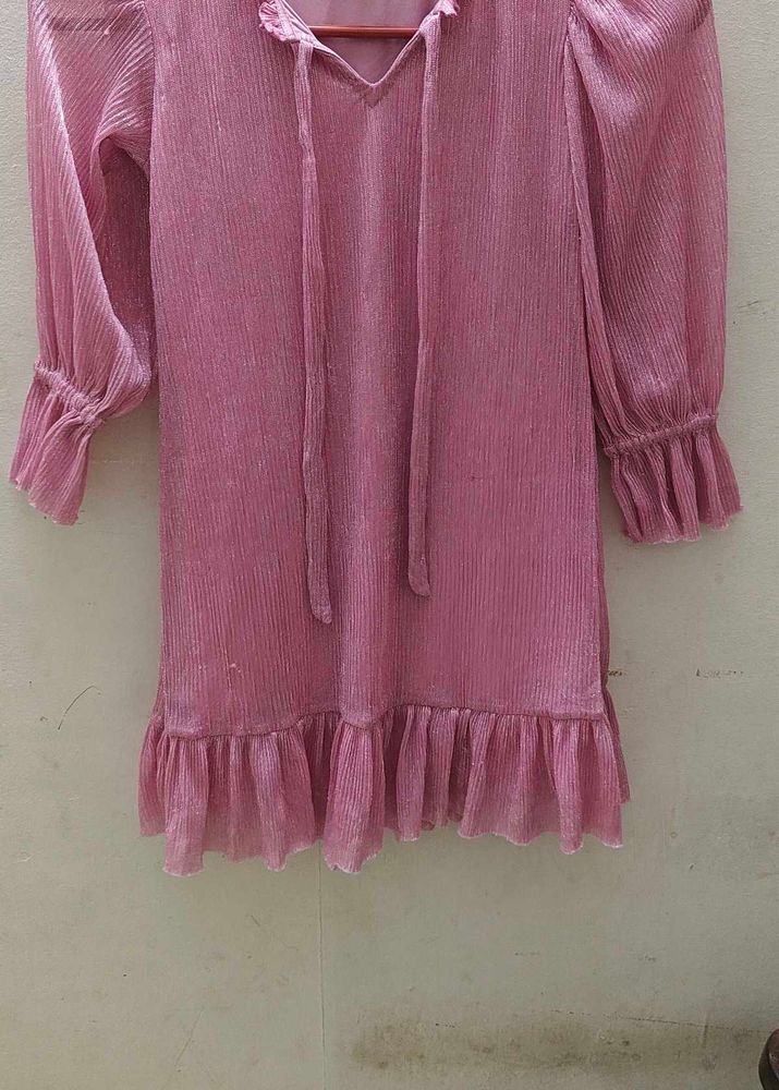 Pink Pleated Tunic Top