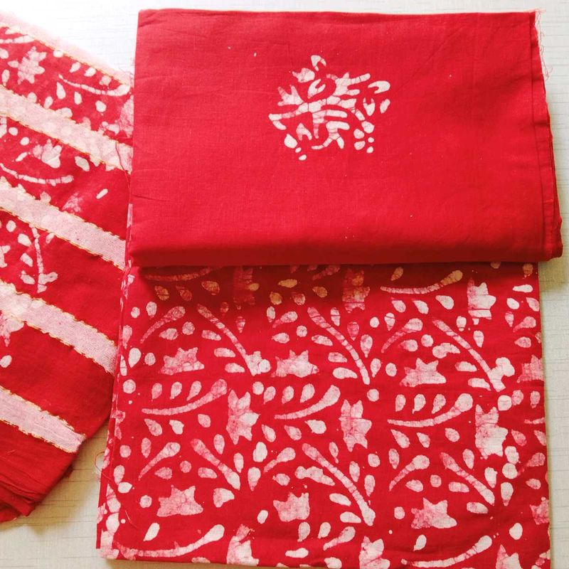 Red Batik Print Dress Material