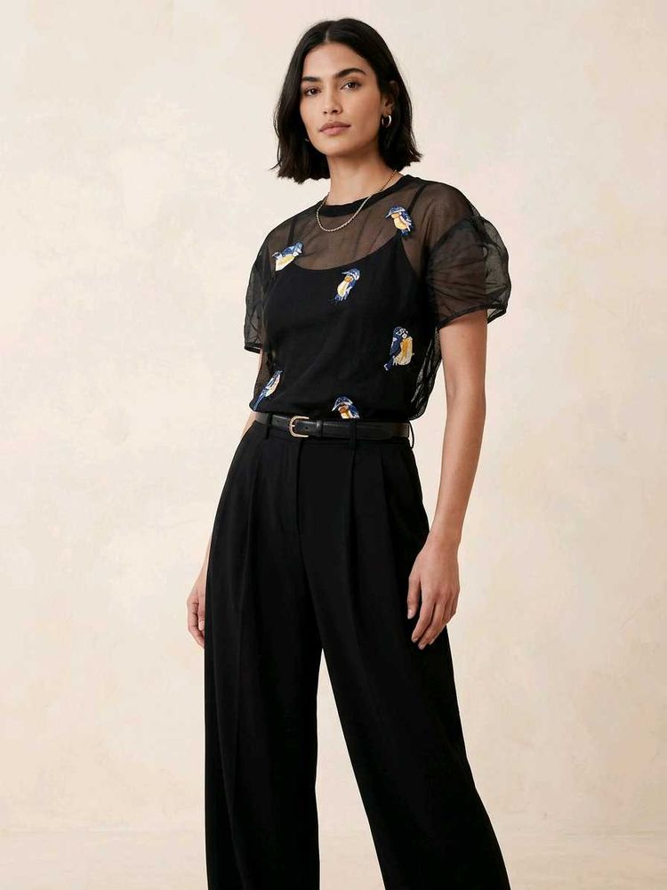 Sheer Bird embroidery meshTop