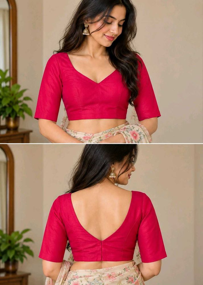 Dark Pink V-Neck readymade Blouse