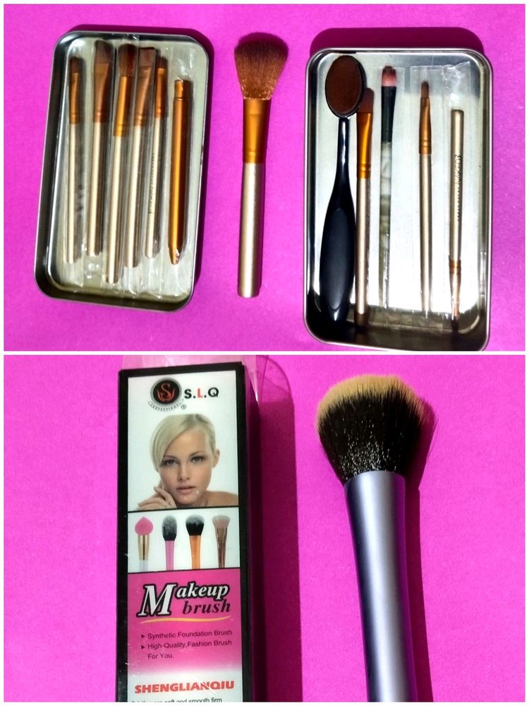 Make Up Brushes Kit With A Metallic Storage Box