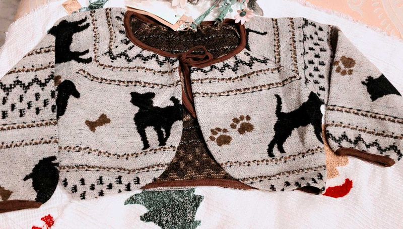 Dog Print cute kids cardigan