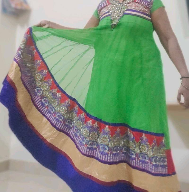 Green Embroidered Anarkali