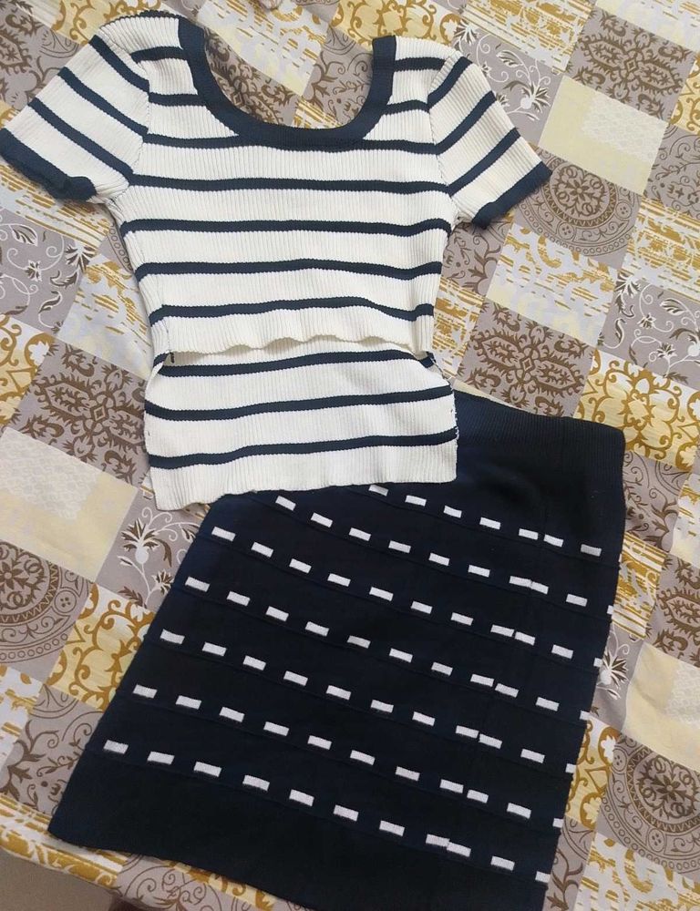 Striped Crop Top &amp; Skirt Set
