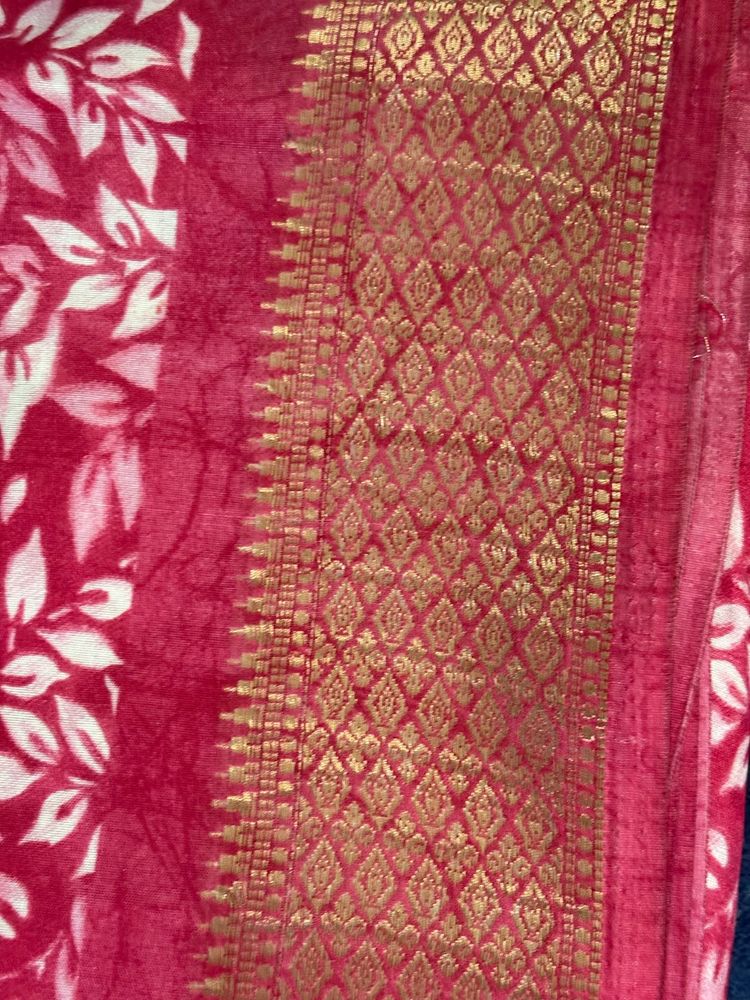 Vibrant Pink &amp; Gold Brocade Saree
