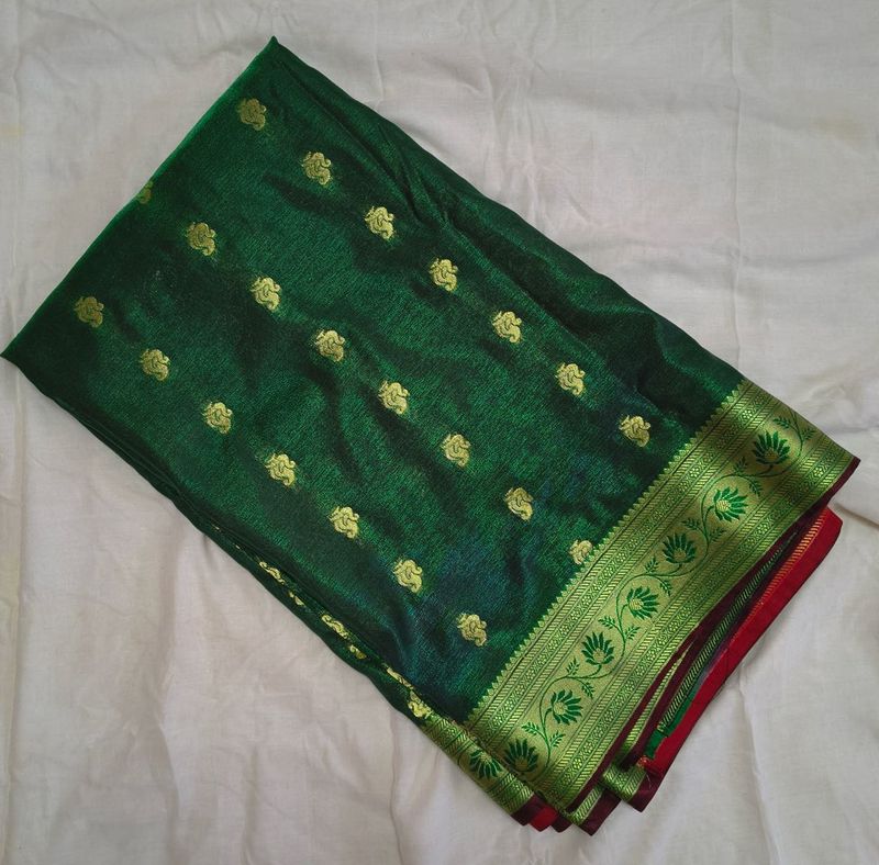Elegant Emerald Green Silk Saree