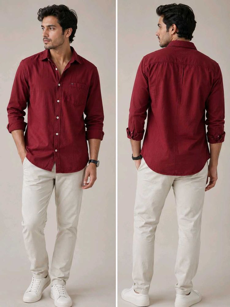Men's Maroon Casual Shirt