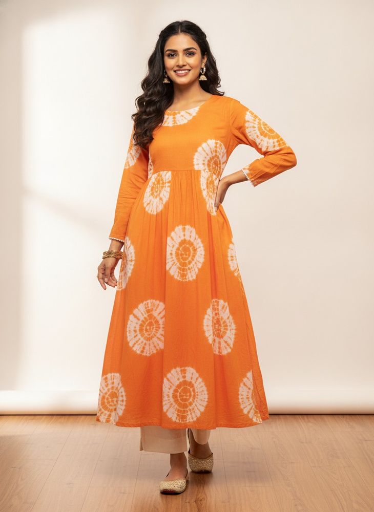 Vibrant Orange Tie-Dye Kurta