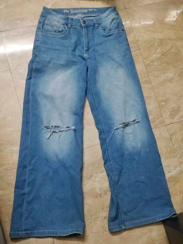 Women's Ripped Wide Leg Jeans