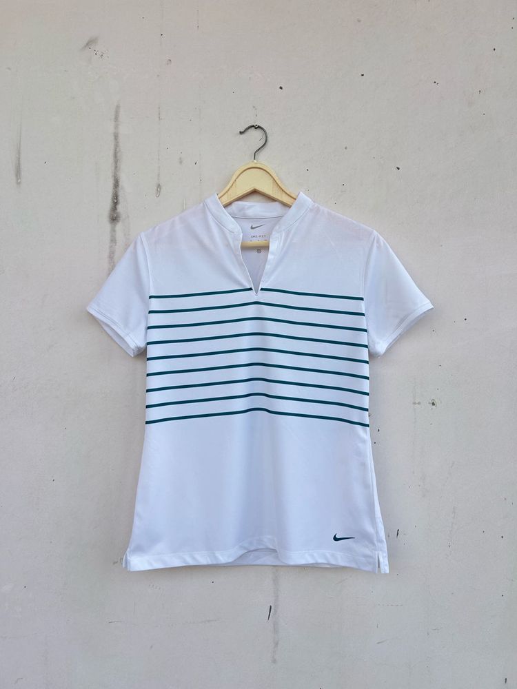 authentic Nike White Striped Polo T-Shirt