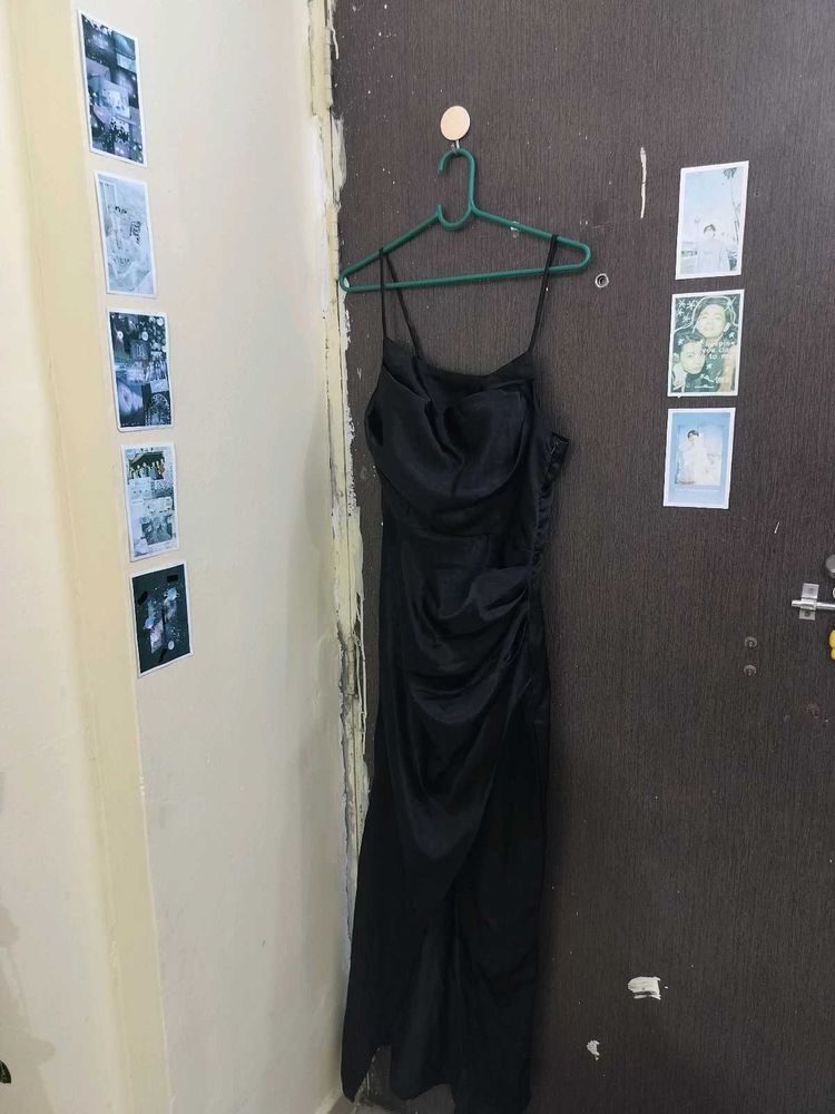 black satin party dress