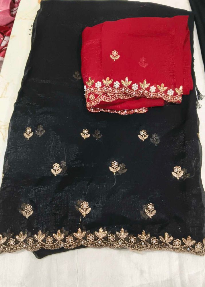Black red party wear saree