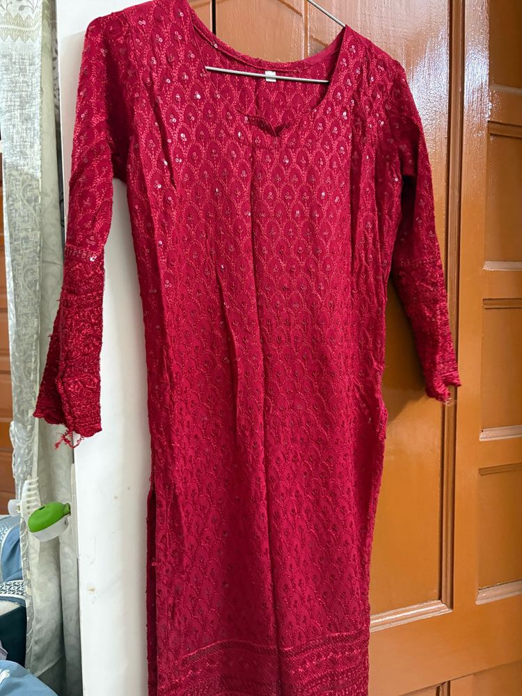 Elegant Red Embroidered Kurta