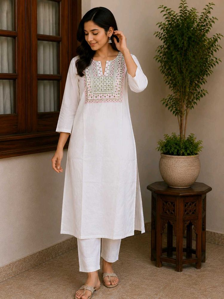 Embroidered Cream Kurta