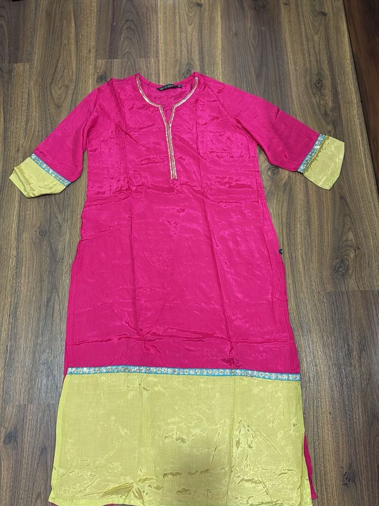 Vibrant Pink &amp; Yellow Kurta