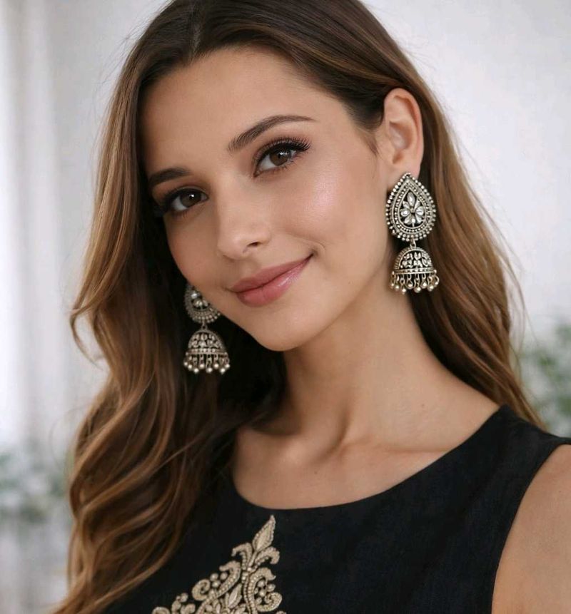 Oxidized Silver Jhumka Earrings