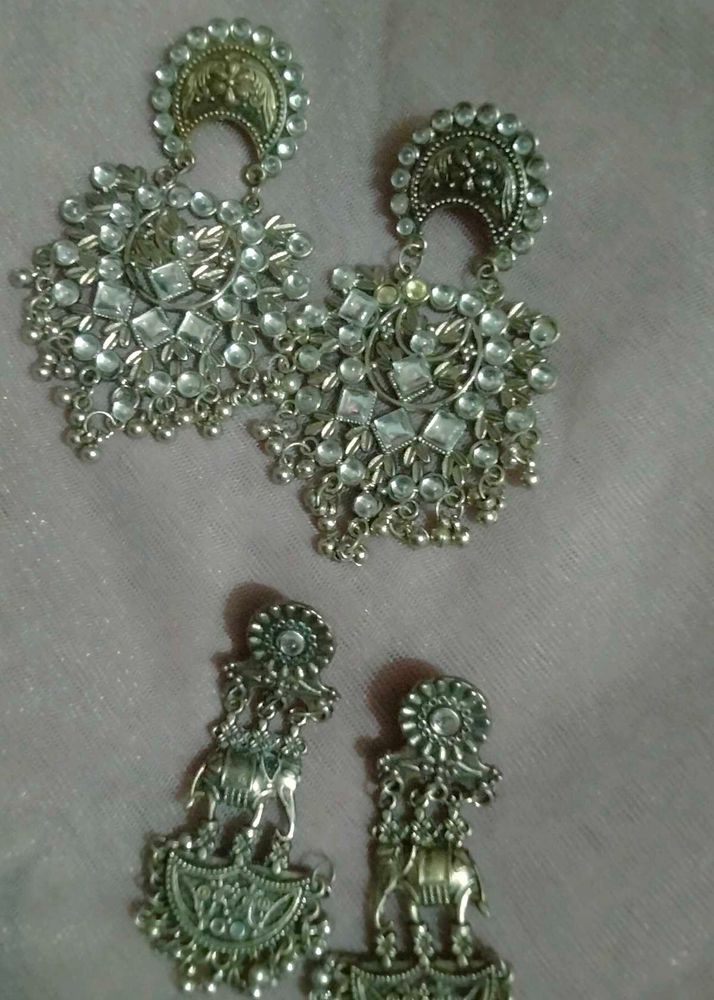 Oxidized Silver Jhumka Earrings Set