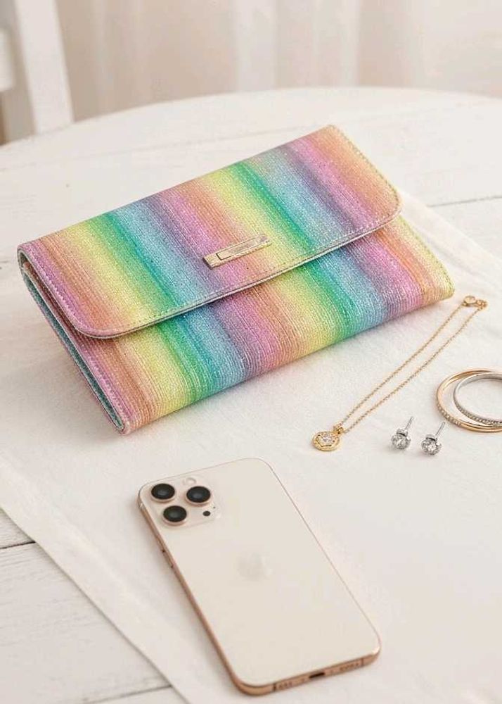 Vibrant Rainbow Shimmer Clutch