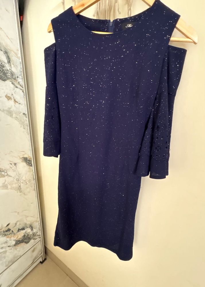 Sparkly Cold Shoulder Navy Blue Dress