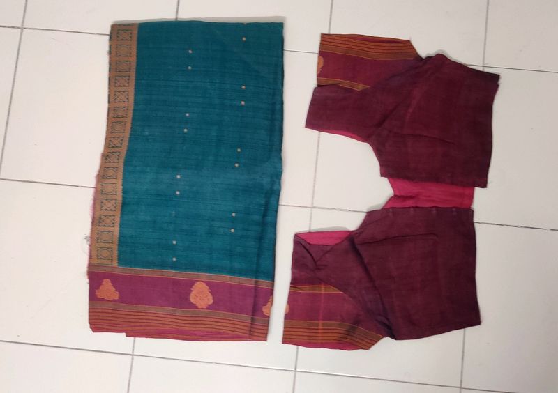 Teal &amp; Maroon Saree with Blouse