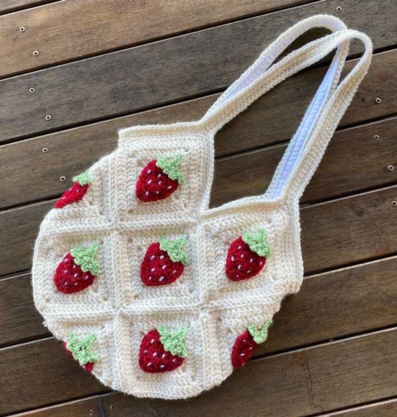 Crocheted Strawberry Tote Bag