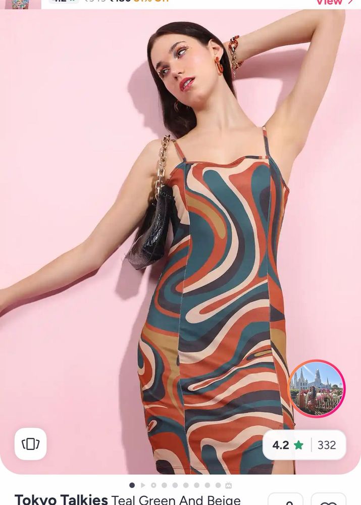 Retro Swirl Print Spaghetti Strap Mini Dress