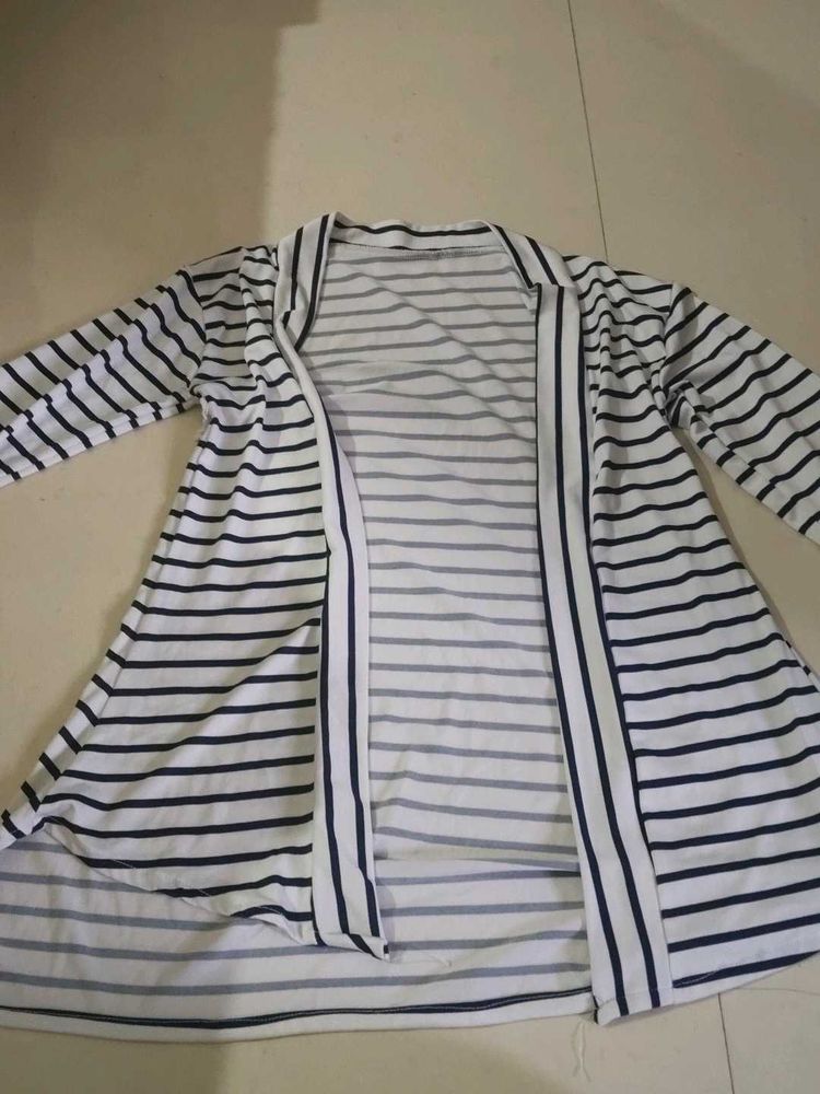 Striped Open Front Cardigan