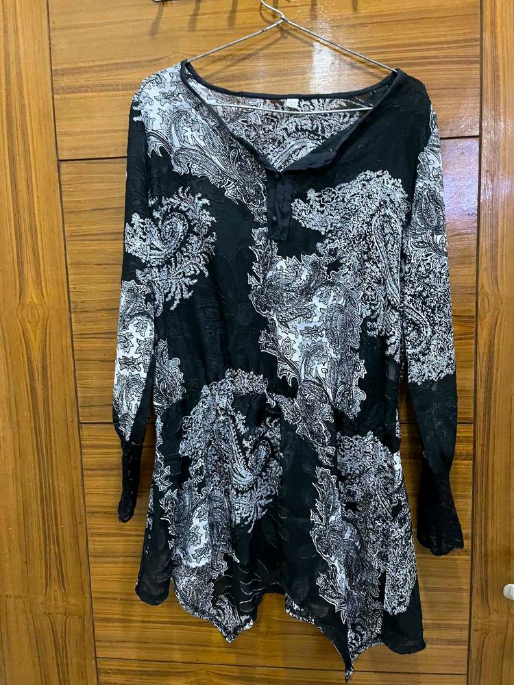 Black &amp; White Printed Kurta