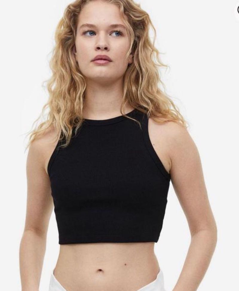 Black Ribbed Crop Top