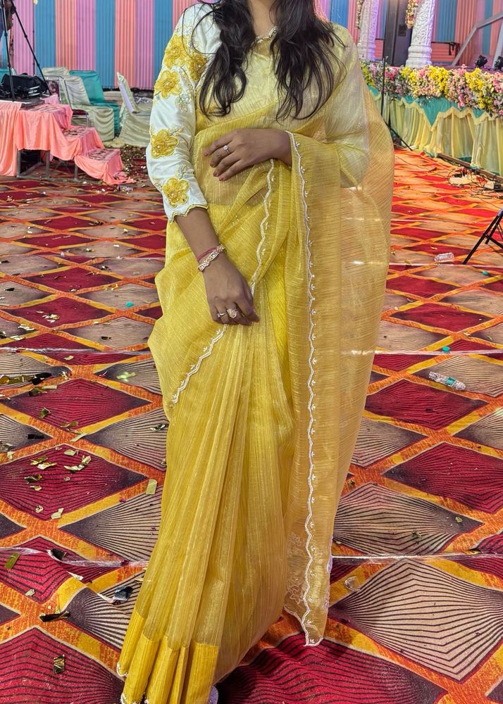 Beautiful Yellow Saree with Embroidered Blouse
