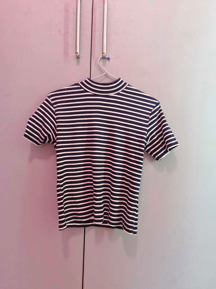 Striped Mock Neck Top