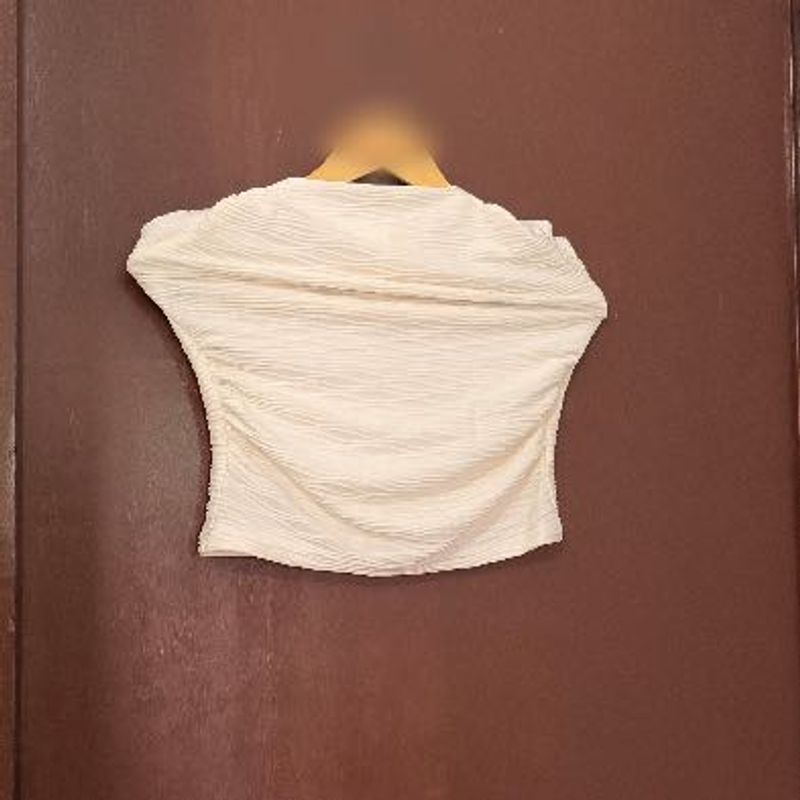 Cream Textured Short Sleeve Top