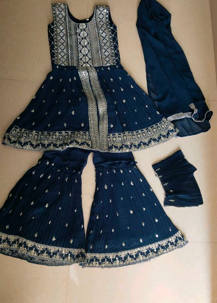 Elegant Teal Kurta Set with Sharara Pants