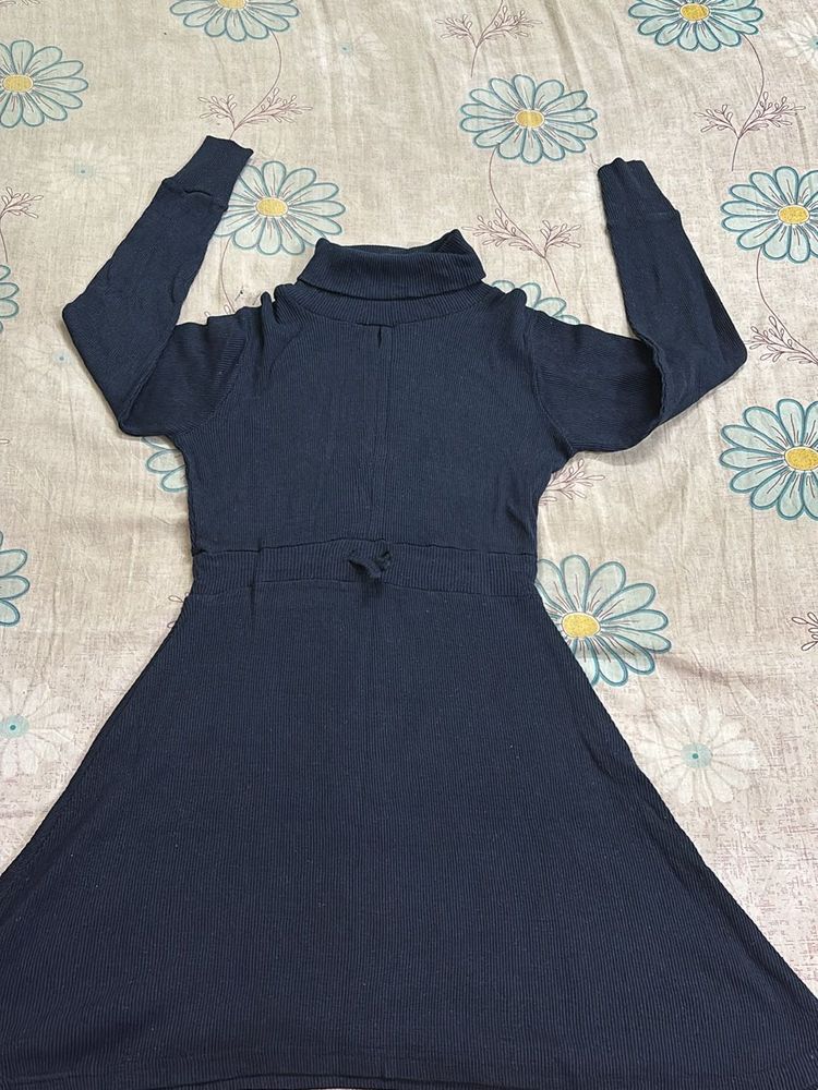 Navy Blue Turtleneck Knit Dress