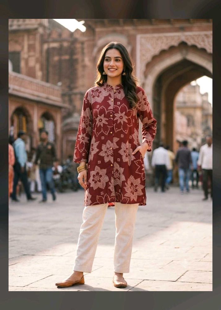 Maroon Floral Print Kurta