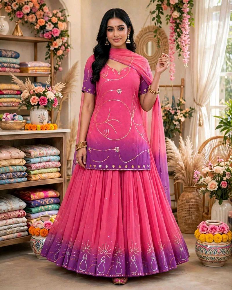 Pink &amp; Purple Ombre Lehenga Choli Set