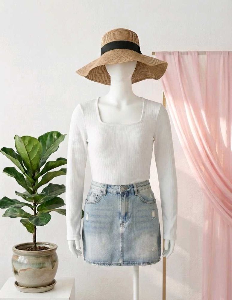 Square Neck Long Sleeve Top