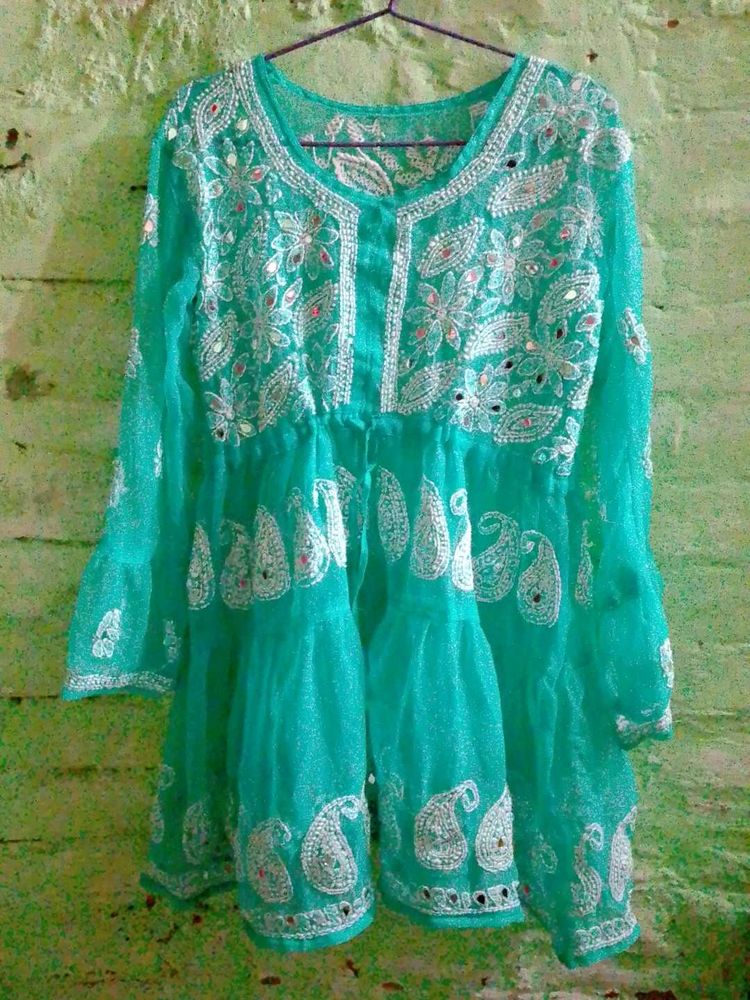 Aqua Embroidered Tunic Top