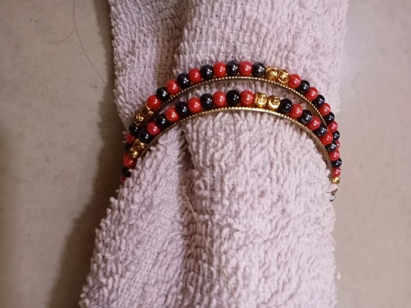 Orange,Gold And Black Combination Beads Bangles